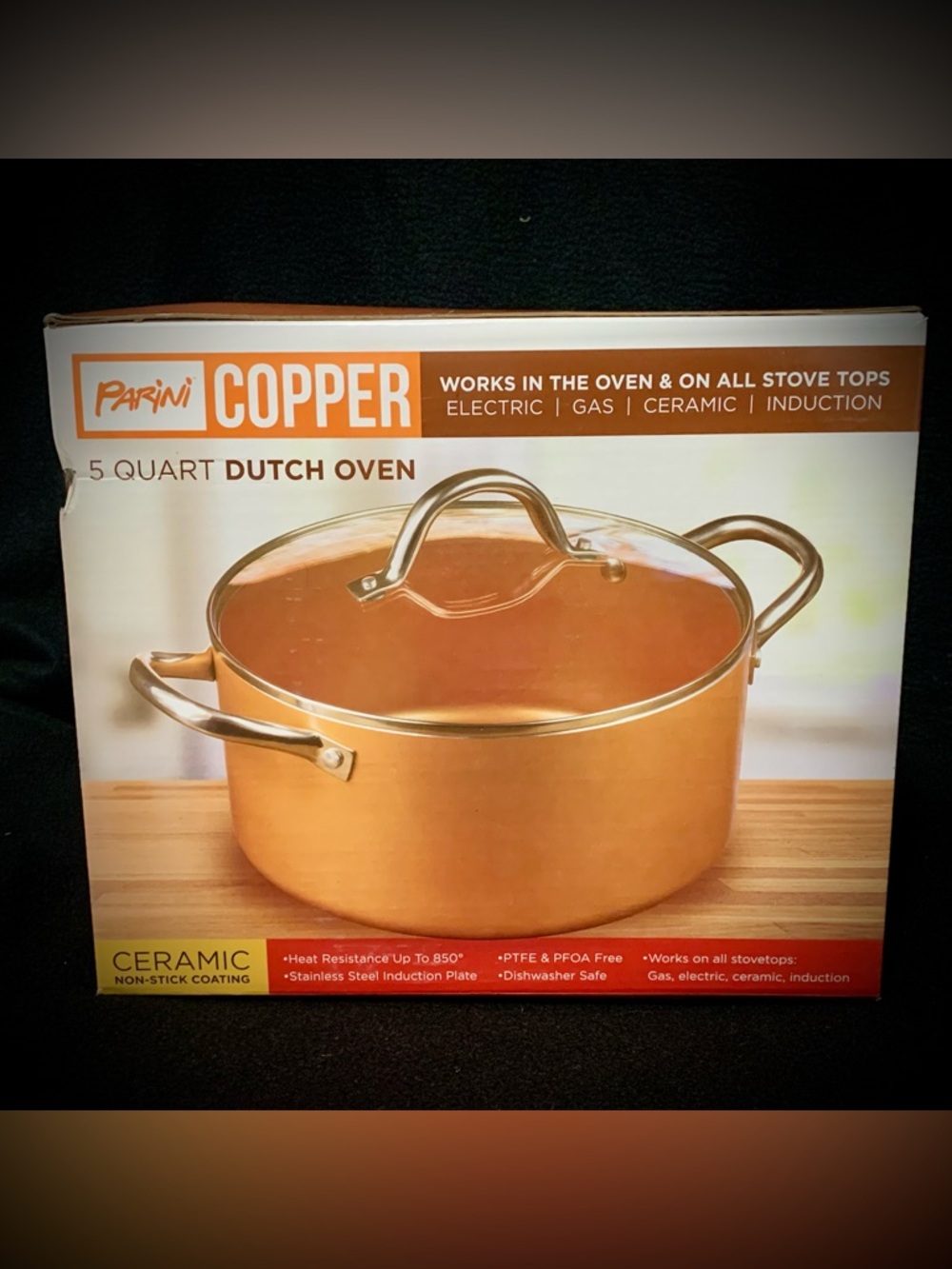 🆕Parini Copper 5-Qt Dutch Oven NIB Ceramic Nonstick Pot